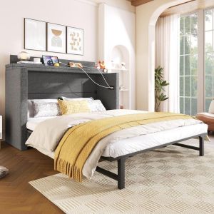 Cama articulada com gaveta e arrumação 140x200cm cinza