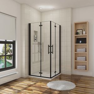 Cabine de duche quadrada fole,vidro easyclean 5mm,preto mate,90x90x190cm