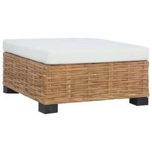 vidaXL reposapiés con cojín ratán natural
