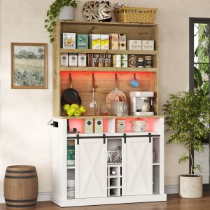 Armário de cozinha com vitrine e LED natural branco 191x110x40cm