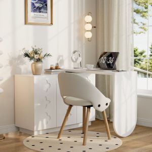 Mesa de escritório giratória em mdf branca 110cm