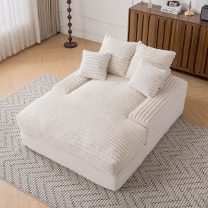 Chaise longue em bombazina bege com 4 almofadas removíveis 165x135x58 cm