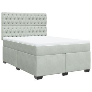 vidaXL cama box spring con colchón terciopelo gris claro 140x200 cm