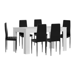 Conjunto mesa extensível de jantar ou cozinha branco + 6 cadeiras de couro