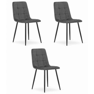 Cadeira valora pyra em veludo cinza escuro, design moderno (3 unidades)