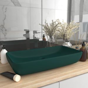 Lavatório luxuoso retangular 71x38cm cerâmica verde-escuro mate pt2784