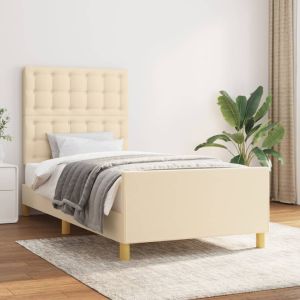 Cama c/ cabeceira tecido cor creme 90x190 cm