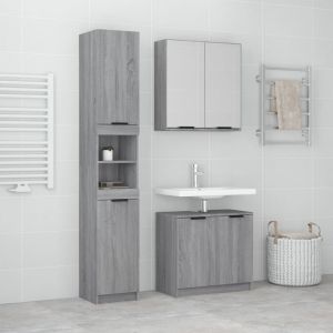 3 pcs conjunto móveis wc derivados de madeira cinzento sonoma
