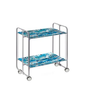 Carrinho de serviço dobrável bauhaus, armação de metal cinza, 2 bandejas
