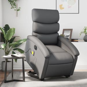 Poltrona reclinável elevatória elétrica couro artificial cinza ewg7715
