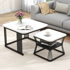 Conjunto de 2 mesas de centro mdf branco 45x65x65cm