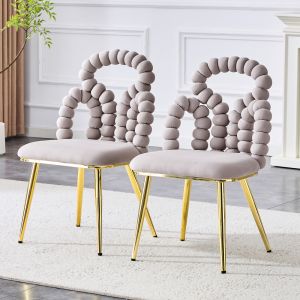 Silla de comedor terciopelo gris claro con respaldo abierto