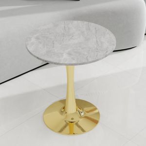 Mesa de centro redonda em mármore artificial dourada 15,5x77,5x77,5cm