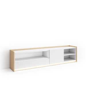 Móvel de tv, 207x37x50cm, branco e carvalho soft, LED rf4879
