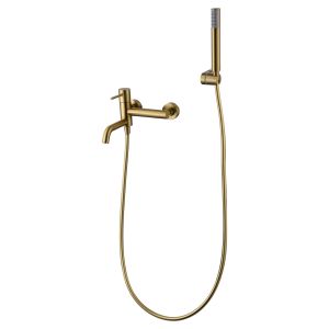 Misturador banheira-ducha dourado em latão com tubo PVC 180 cm e suporte ab