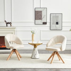 Conjunto 2 cadeiras de jantar giratórias 360° tecido branco madeira maciça