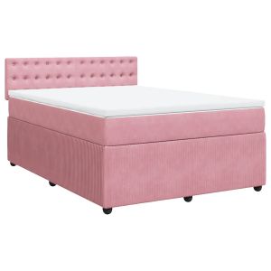 vidaXL cama box spring con colchón terciopelo rosa 140x200 cm