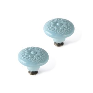 Rei | 2 puxadores de porcelana modelo e523 azul claro d44 mm