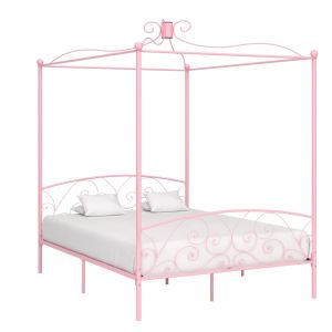 Cama com dossel 180x200 cm metal cor-de-rosa
