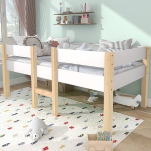 Cama infantil 90x190cm semi alta com proteção madeira maciça – branco