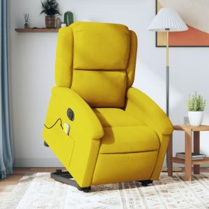 Poltrona massagens reclin. Elevatória elétrica veludo amarelo ewg1042
