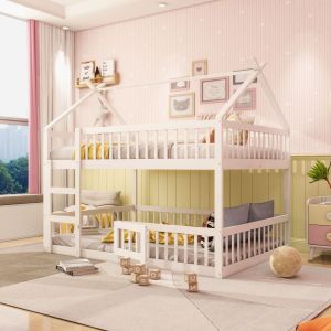 Beliche infantil 140x200cm com escada e arrumação madeira – branco