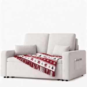 Sofá-cama de 2 lugares - bege - chenille - 115 x 185 cm