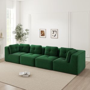 Sofá de canto modular em bombazina verde 4 lugares sem montagem