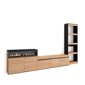 Móveis tv, 310x35x186cm, carvalho e preto, lareira eléctrica rf3153