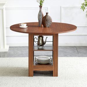 Mesa de comedor redonda con almacenaje mdf nogal 76x100x100cm