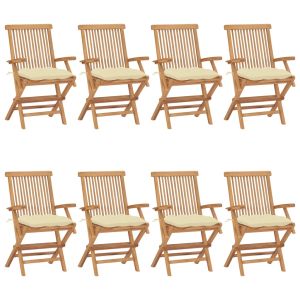 vidaXL sillas de jardín 8 uds madera teca con cojines crema blanco