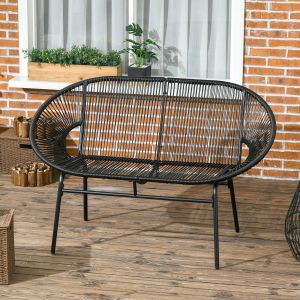 Banco de jardim 2 lugares preto rattan 132x72x83cm