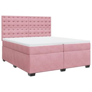 vidaXL cama box spring con colchón terciopelo rosa 200x200 cm