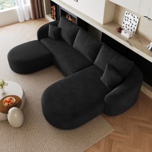 Sofá de canto modular em u em tecido preto 266 cm sem montagem