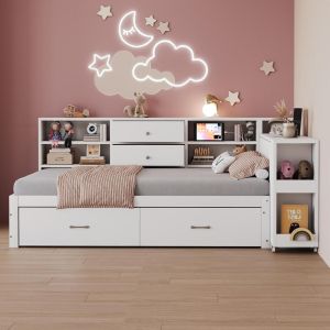 Cama com arrumação 90x200cm branca com secretária