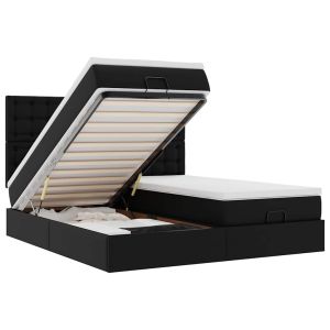 vidaXL cama otomana colchón y LED cuero sintético negro 160x200 cm