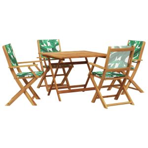 vidaXL set de comedor jardín 5 pzas tela madera maciza estampado hojas