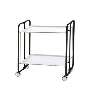 Carrinho de serviço dobrável bauhaus, armação de metal preto, 2 bandejas