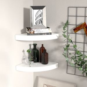 Prateleiras canto suspensas 2 pcs 25x25x3,8cm mdf branco brilh. Pt2793