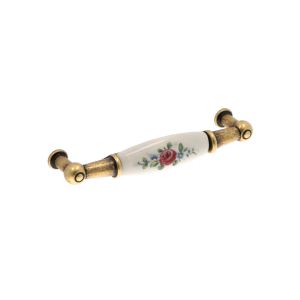 Puxador para mobiliário zamac e porcelana 96 mm entre centros lote  25