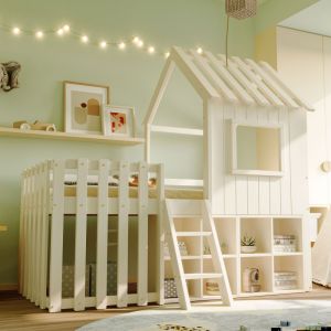 Cama casinha 90x200cm com arrumação madeira – branco