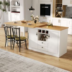 Mesa bar extensivel com arrumacao branco natural 76x180x40cm