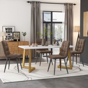 Conjunto mesa de jantar com 4 cadeiras mdf e veludo castanho 117cm