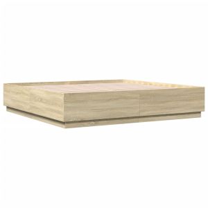 vidaXL estructura de cama con luces LED madera roble sonoma 200x200 cm