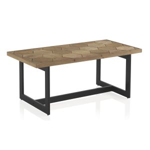 Mesa de centro em freixo, 123x60cm, com base metálica. Dimensõ, 123x60x51cm