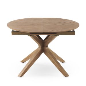 Mesa redonda extensível 120/160x90, base em madeira de carval, 120x120x77cm