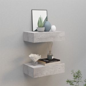 Prateleiras parede + gavetas 2 pcs mdf 40x23,5x10 cm cinza cim. Pt7144