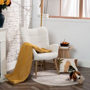 Meubles cosy - poltrona escandinava bordada branca - 62x72x91 cm
