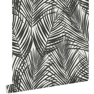 Estahome papel de parede folhas de palmeira pretoebranco 53 cm x 10.05 m