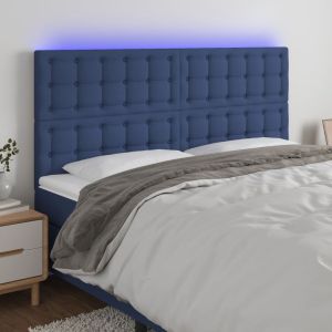 Cabeceira de cama c/ luzes LED tecido 180x5x118/128 cm azul ptob5272